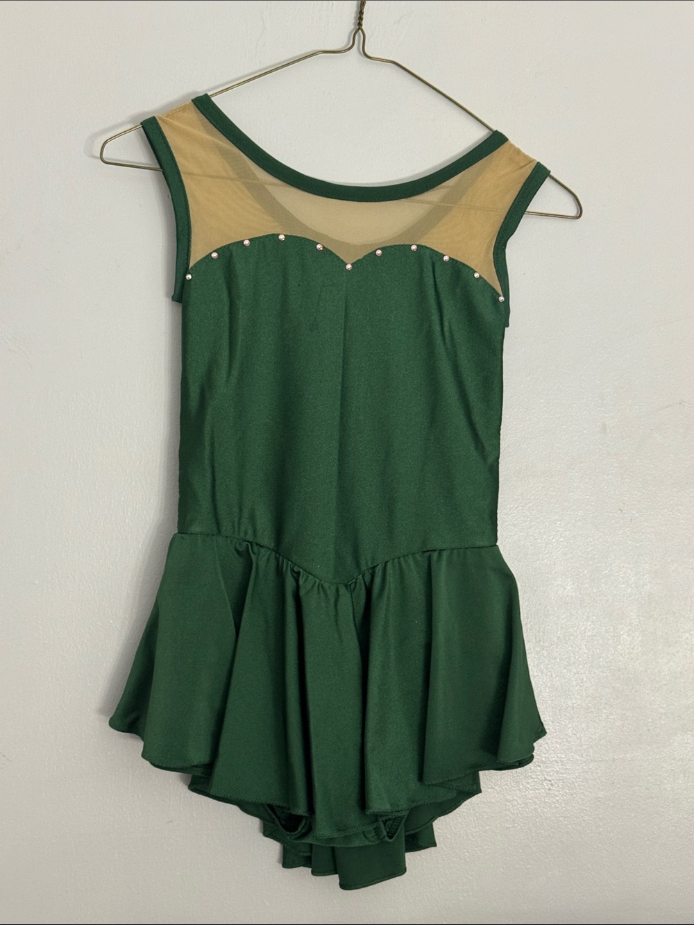 Girls' Green Dance Dress with Mesh Yoke